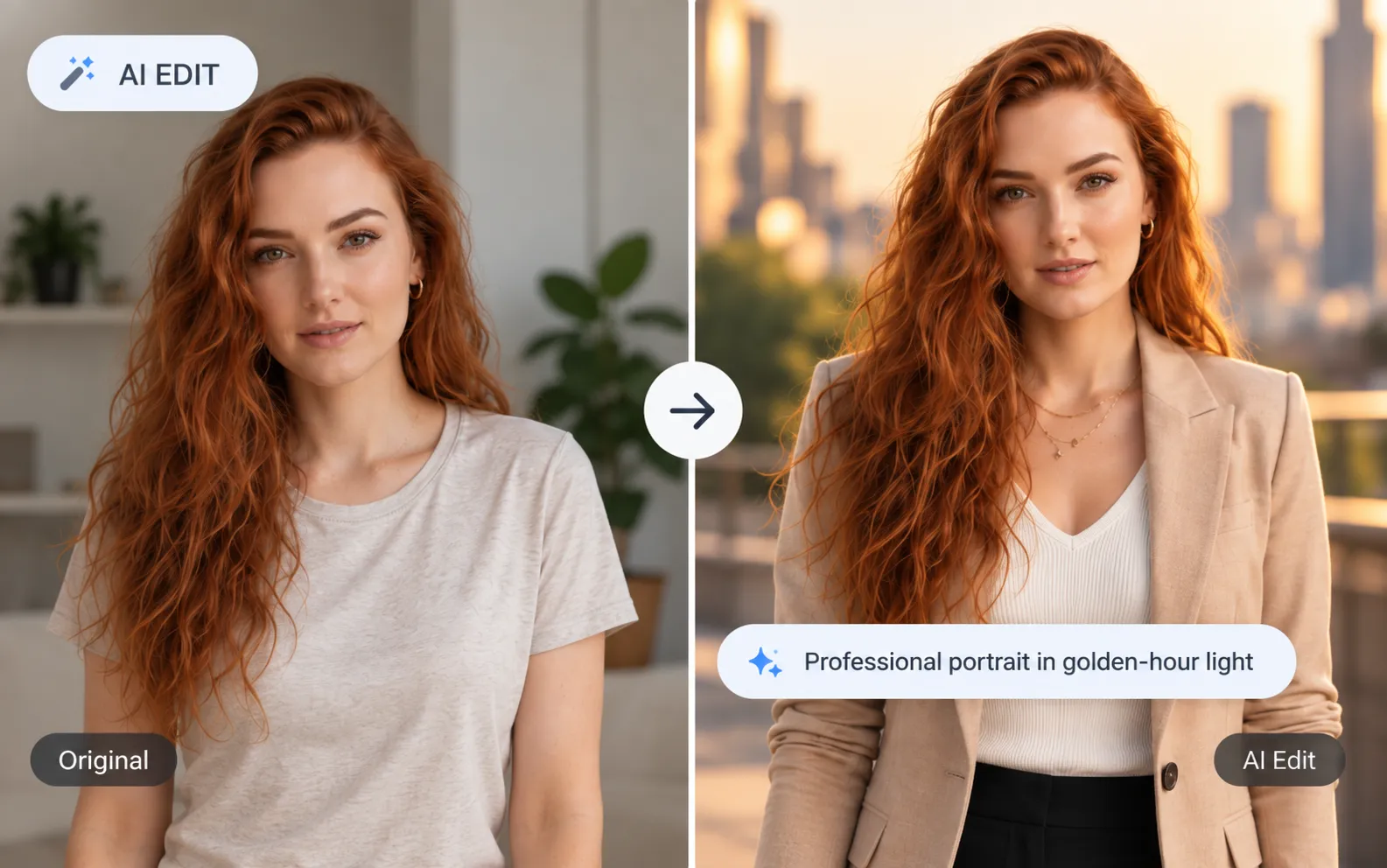 An ordinary portrait transformed into a polished professional photo in golden-hour light